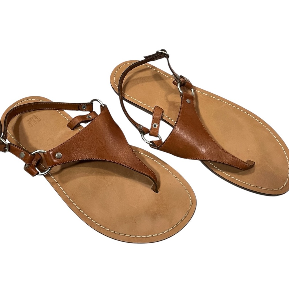 GAP Brown Leather Thong Sandals Ankle Strap Buckle Women’s Size 8 Flat - Picture 4 of 7